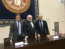 Gérard Dufour, Ignacio Peiró y Pedro Rújula. Paraninfo de la Universidad de Zaragoza, 26-2-2015